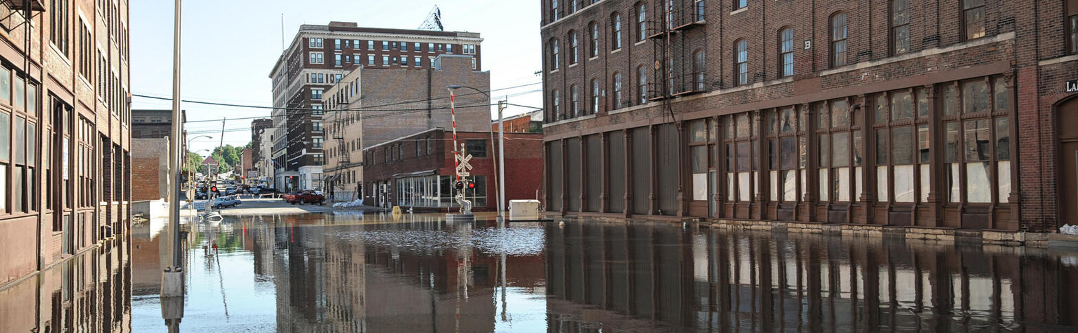 buildings on flooded street