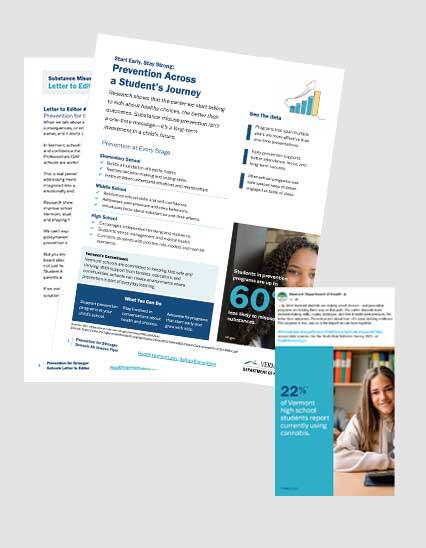 Screenshots of several school prevention resources available for download