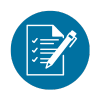 Icon graphic of paper with written checklist and a pen