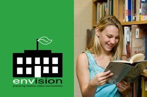 Envision Program logo with girl looking at a book