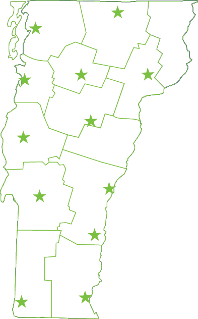 Vermont map with office locations